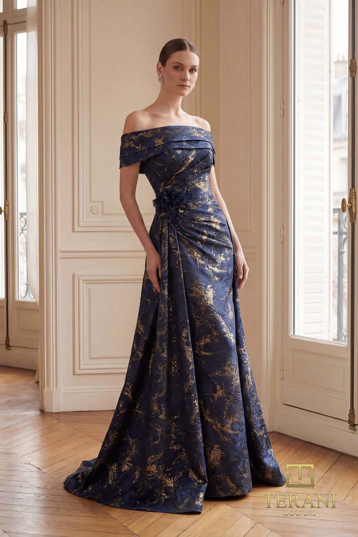 Terani Couture 261M6444 - Off Shoulder Brocade Evening Gown