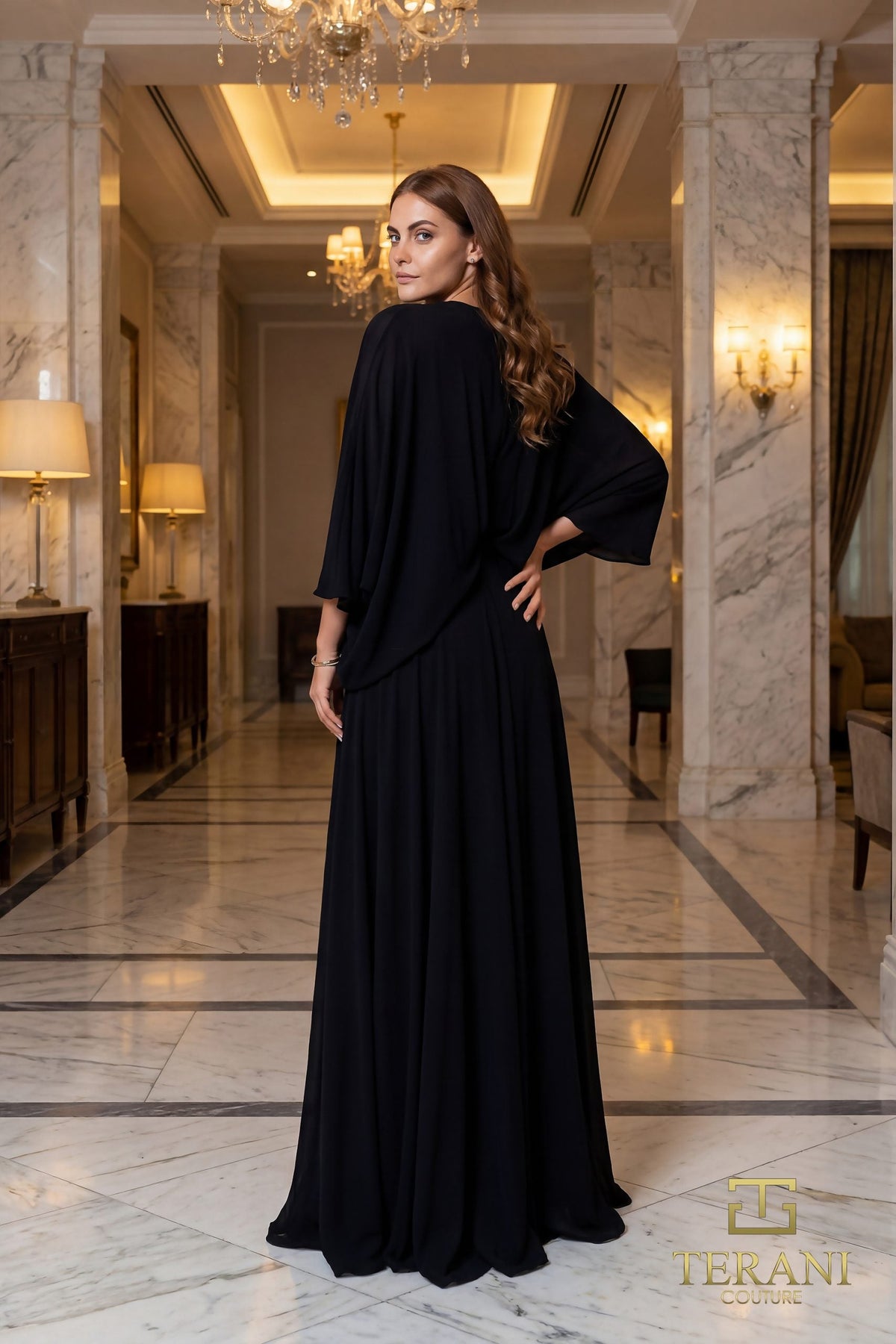 Terani Couture 261M6716 Plunging V-Neck A-Line Evening Dress