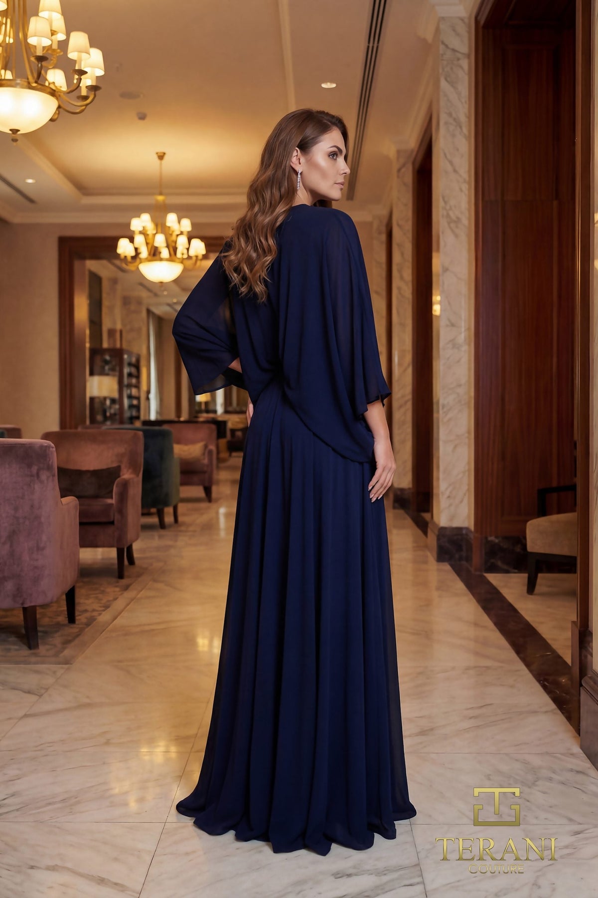 Terani Couture 261M6716 Plunging V-Neck A-Line Evening Dress