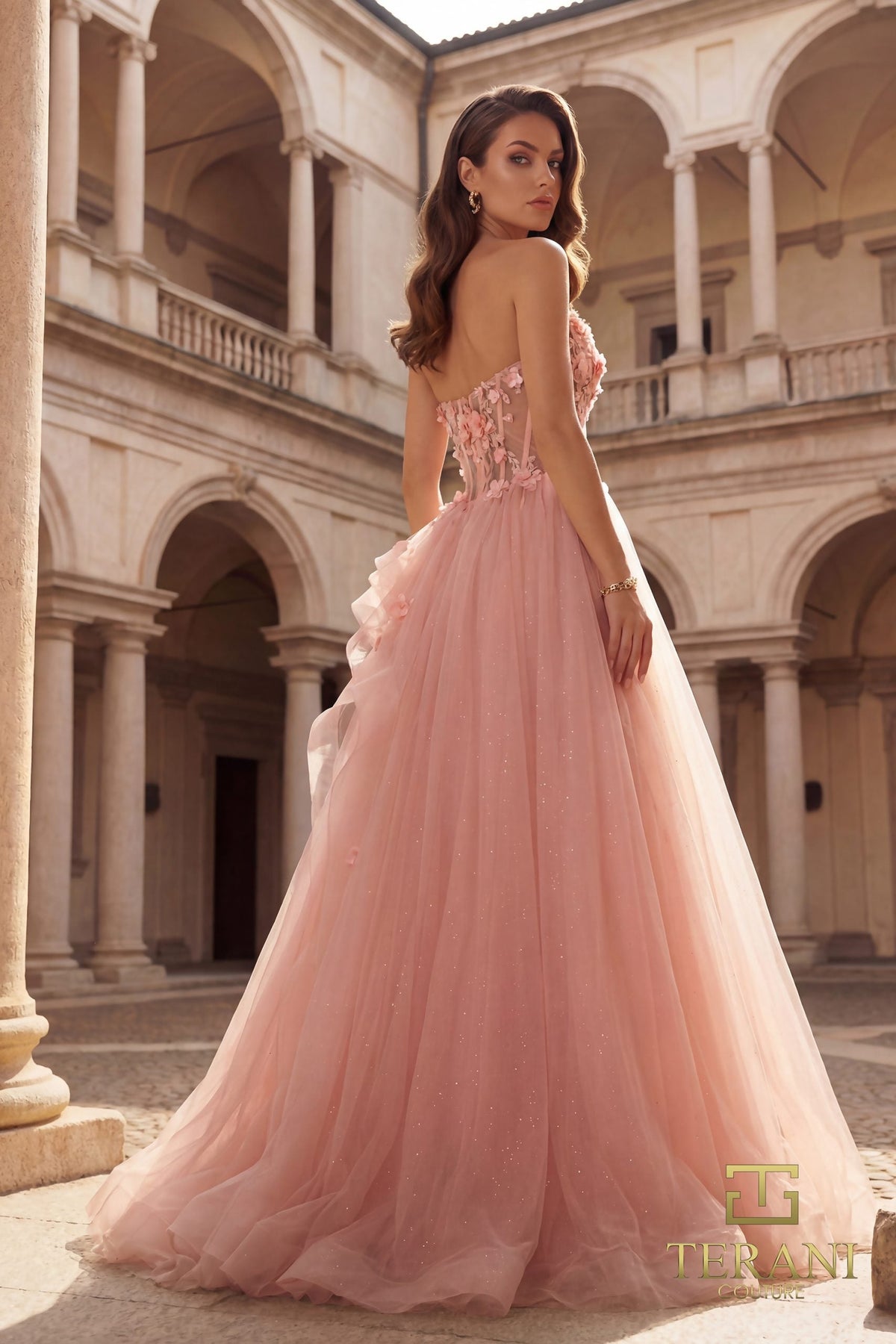 Terani Couture 261P6197 Layered Skirt Sweetheart Applique Dress