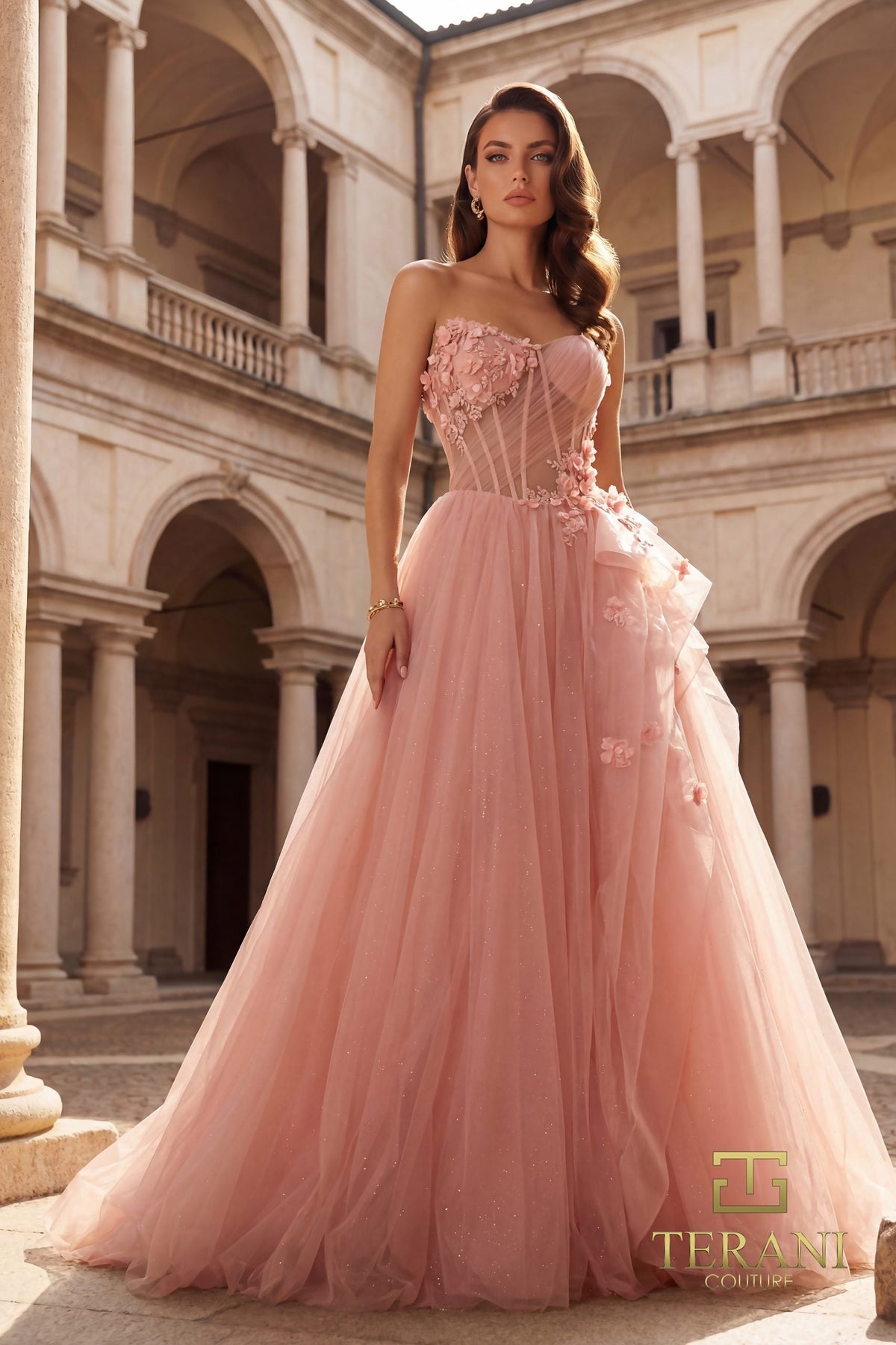 Terani Couture 261P6197 Layered Skirt Sweetheart Applique Dress