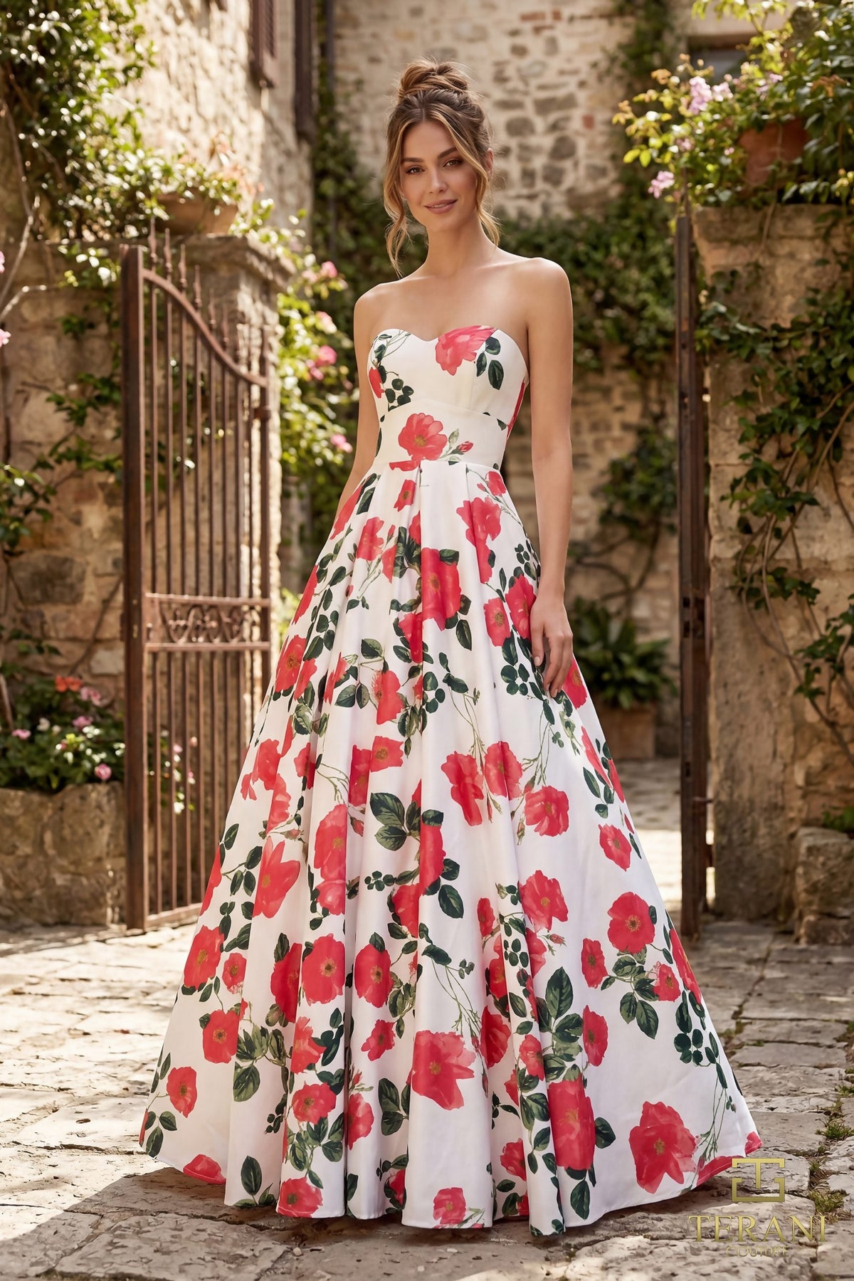 Terani Couture 261P6705 Sweetheart Botanical Print Dress