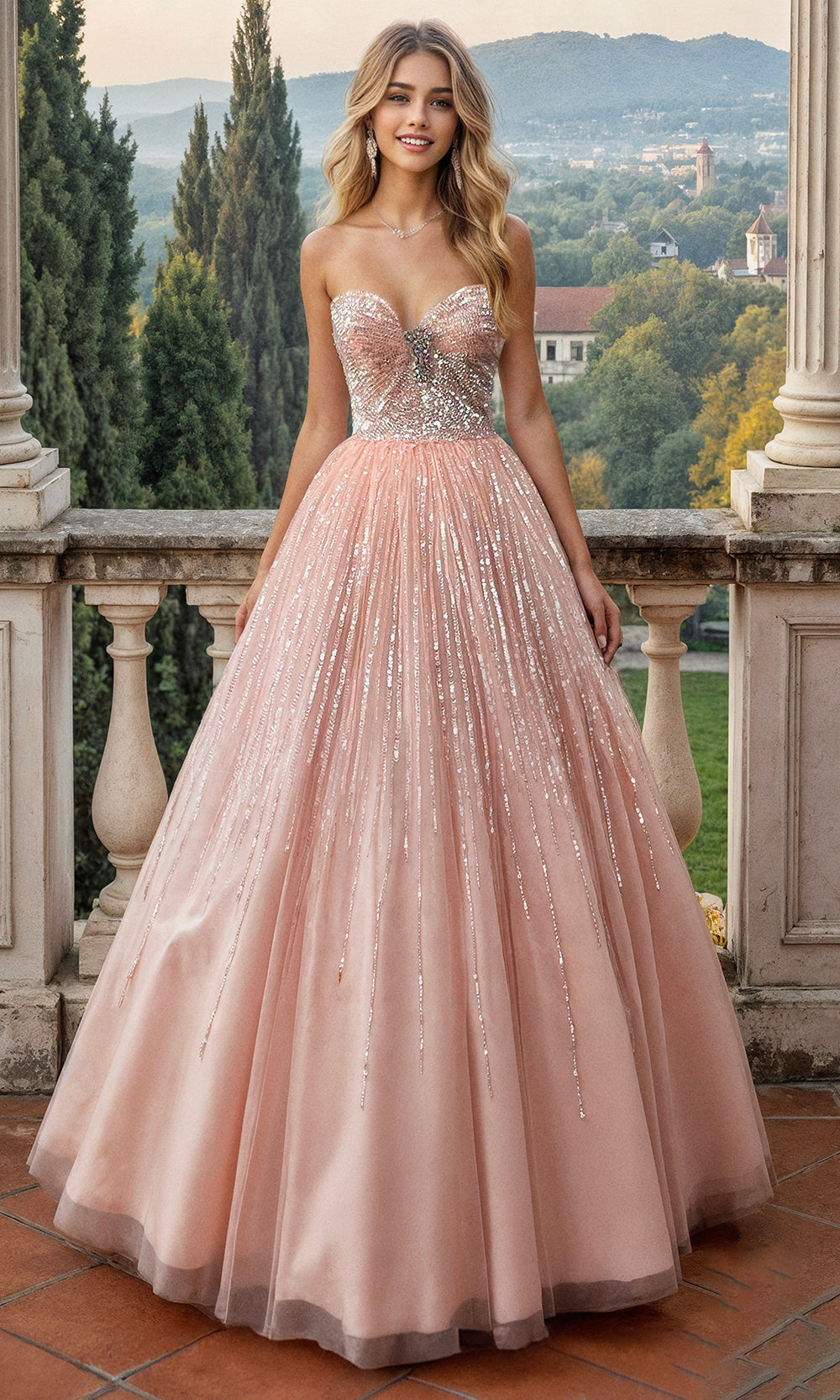 Terani Couture 261P6737 Strapless Layered Ballgown with Beading