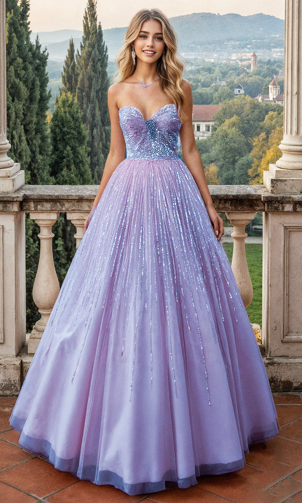Terani Couture 261P6737 Strapless Layered Ballgown with Beading