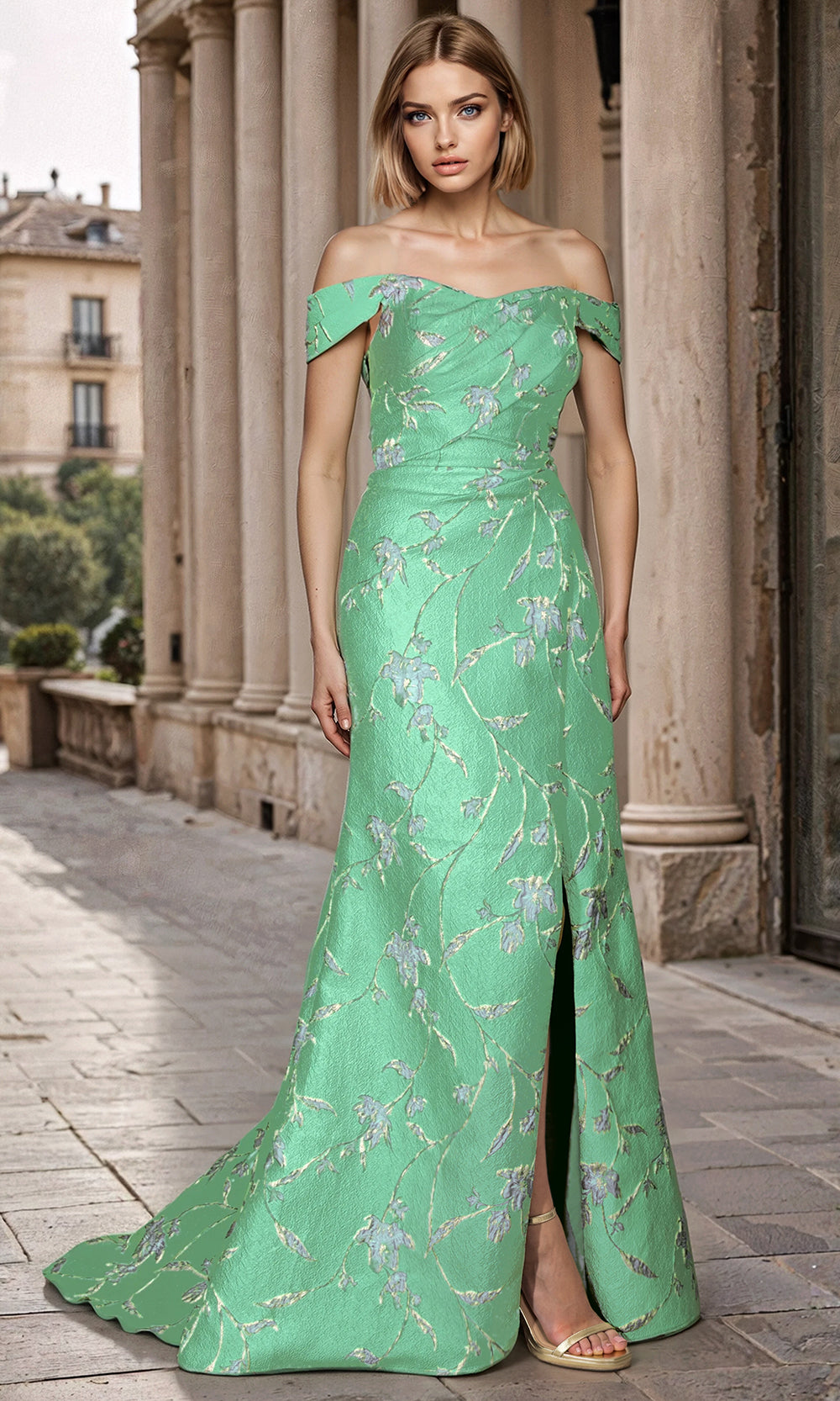 Janique 26207 - Off?Shoulder Floral Mermaid Evening Dress Mother of the Bride Dresses