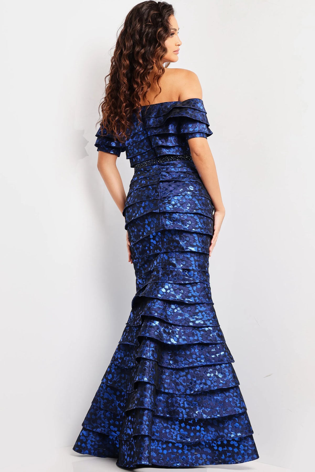 Jovani 26255 - Short Sleeve Tiered Evening Gown
