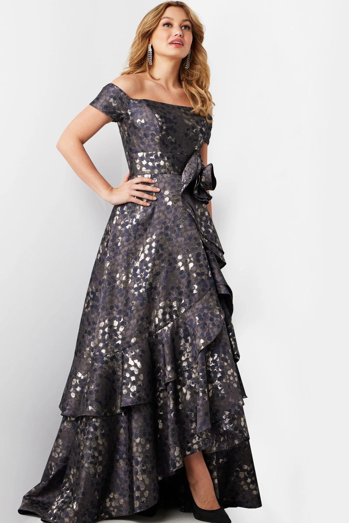 Jovani 26256 - Straight-Across Brocade Evening Gown