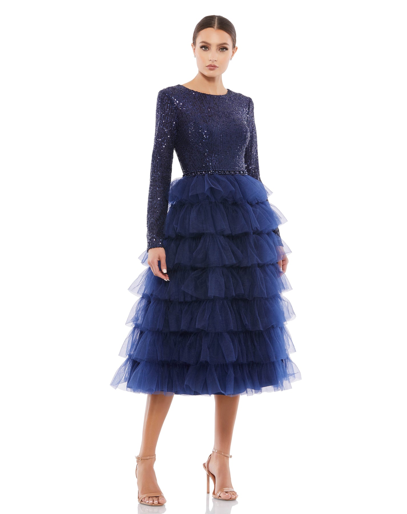 Ieena Duggal - 26299 Jewel Neck Sequined Evening Dress