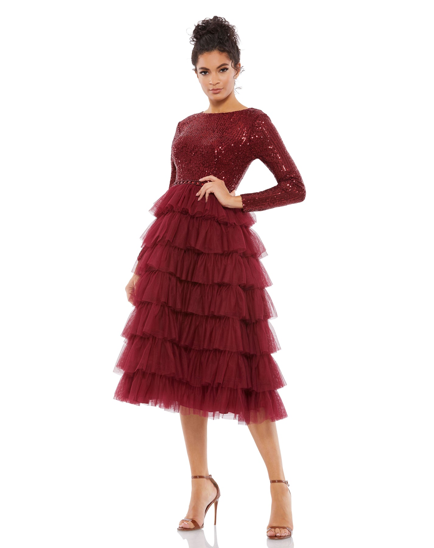 Ieena Duggal - 26299 Jewel Neck Sequined Evening Dress