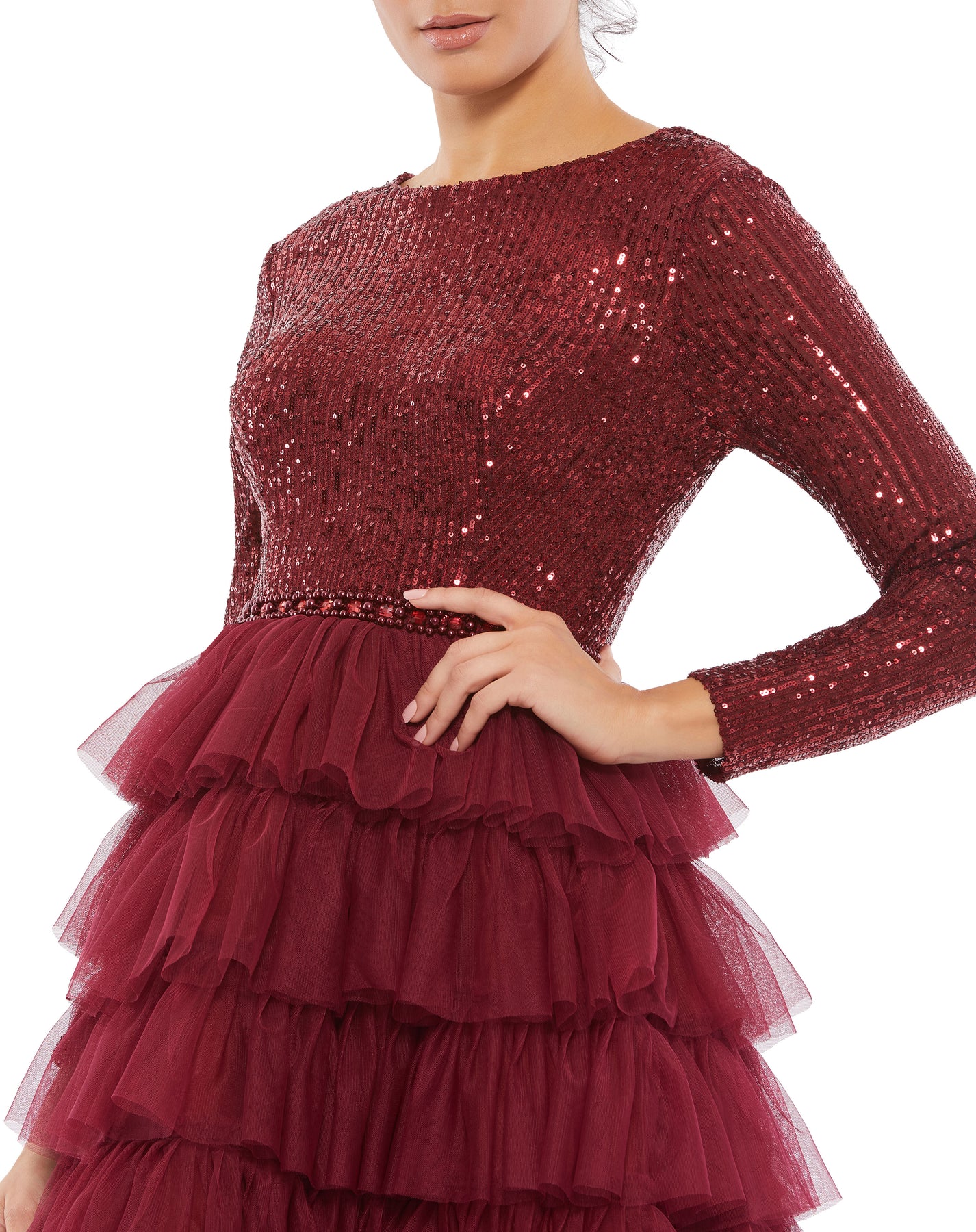 Ieena Duggal - 26299 Jewel Neck Sequined Evening Dress