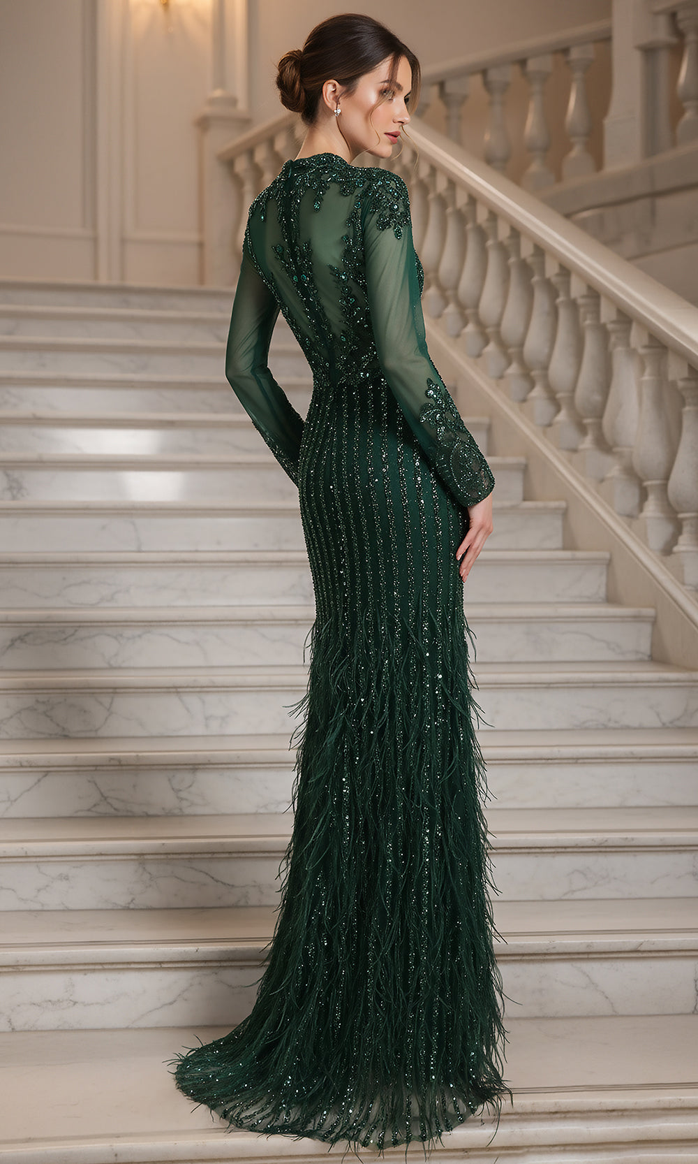 Terani Couture 262GL7162 - Illusion Beaded Bodice Long Sleeve Gown
