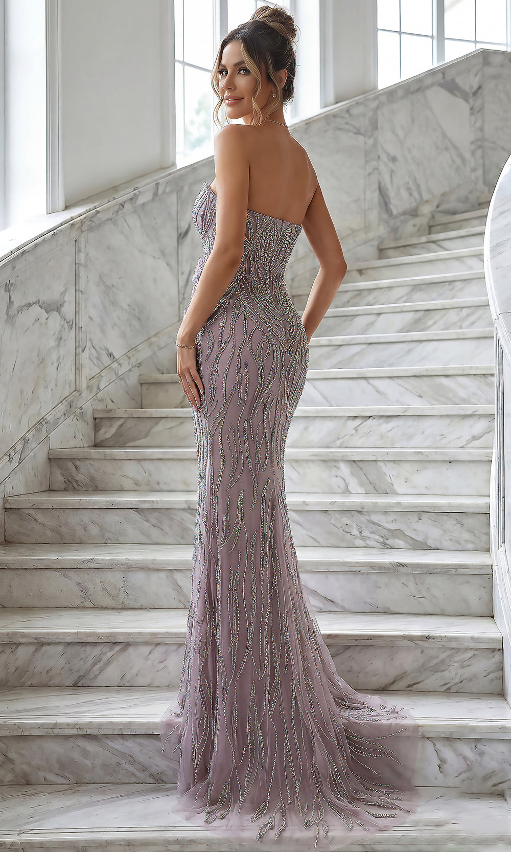 Terani Couture 262GL7180 - Curved Beadwork Plunging Sweetheart Fitted Gown