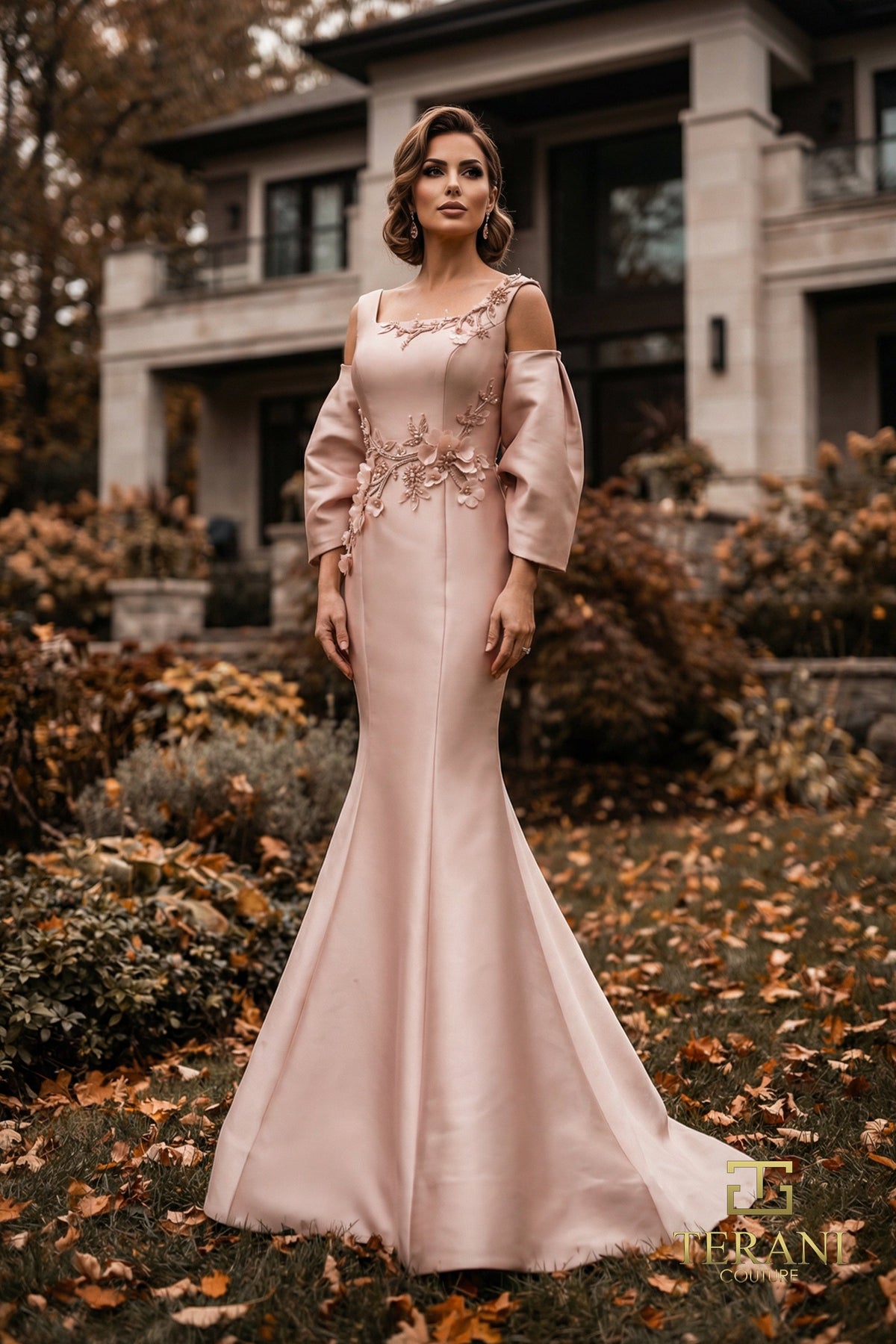 Terani Couture 262M7253 - Square Neck Floral Applique Mermaid Gown