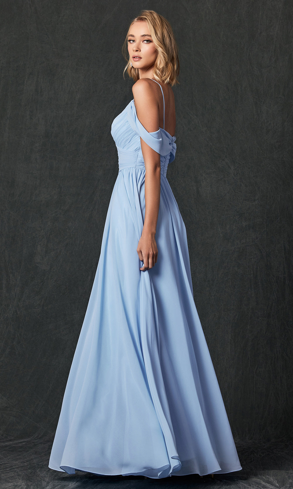 Juliet Dresses 262 - Long V-Neck Ruched Gown Formal Gowns