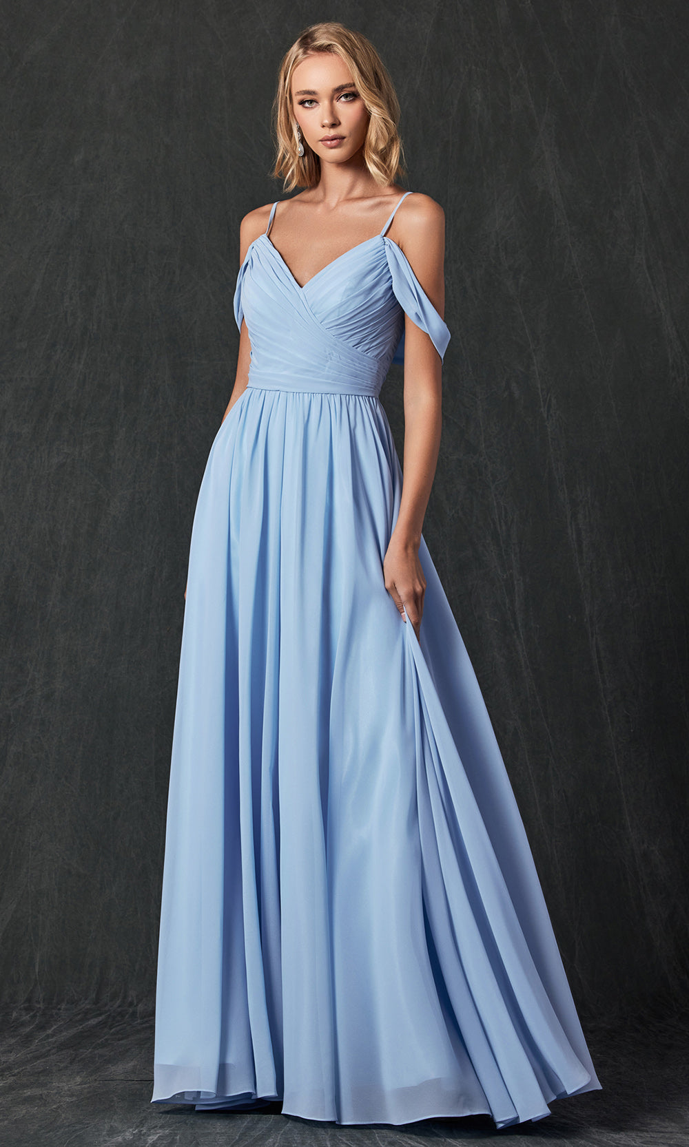 Juliet Dresses 262 - Long V-Neck Ruched Gown Formal Gowns
