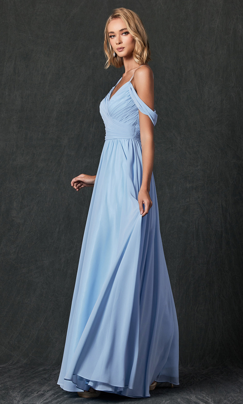 Juliet Dresses 262 - Long V-Neck Ruched Gown Formal Gowns