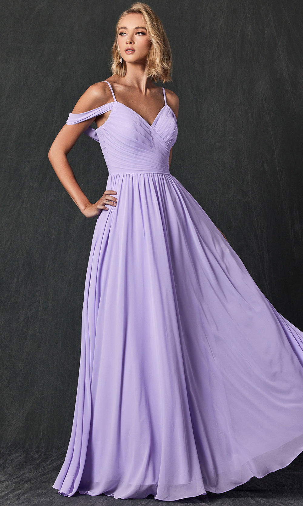 Juliet Dresses 262 - Long V-Neck Ruched Gown Formal Gowns