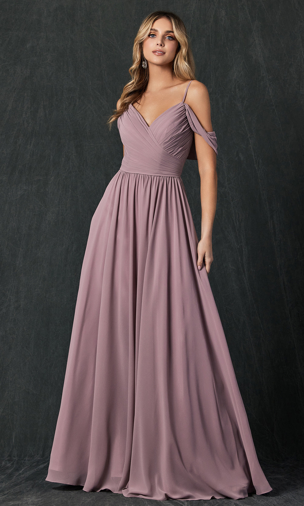 Juliet Dresses 262 - Long V-Neck Ruched Gown Formal Gowns