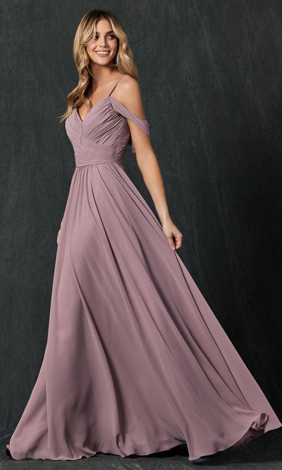 Juliet Dresses 262 - Long V-Neck Ruched Gown Formal Gowns