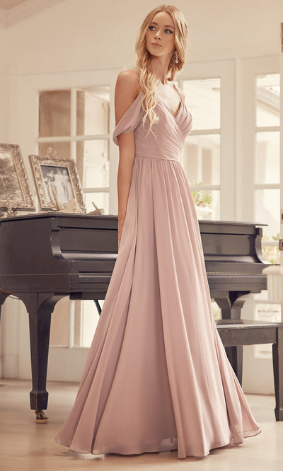 Juliet Dresses 262 - Long V-Neck Ruched Gown Formal Gowns