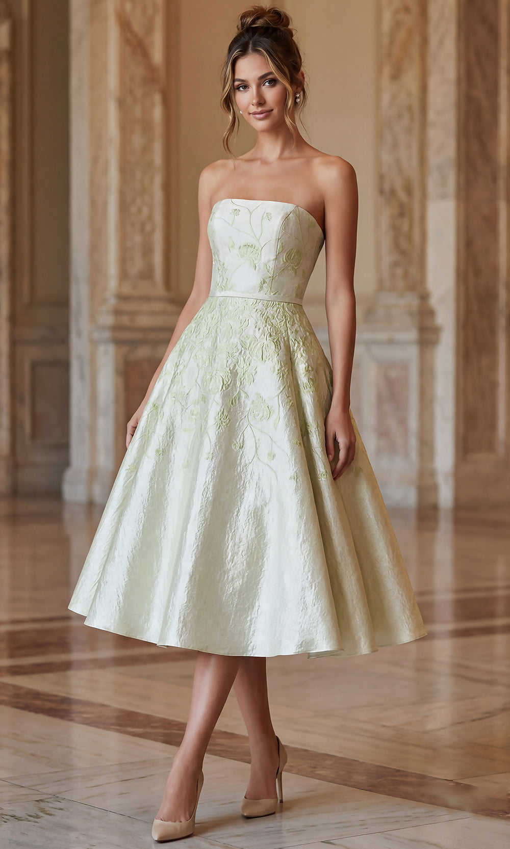Terani Couture 262C7500 - Floral Tea-Length Strapless Dress
