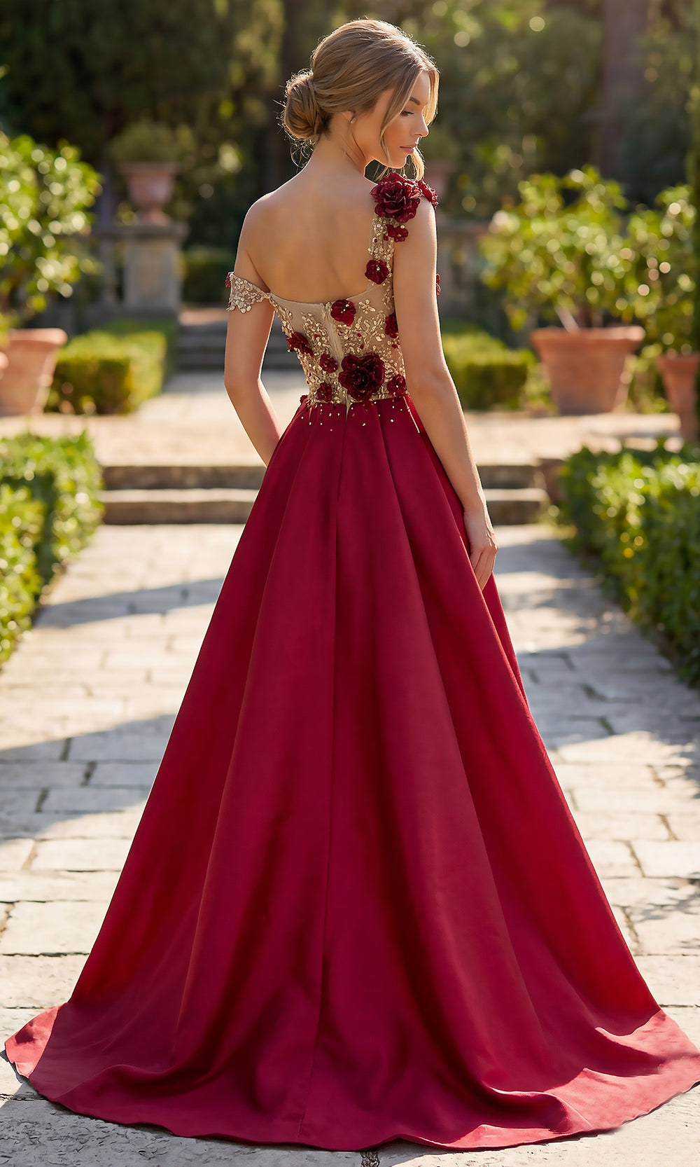 Terani Couture 262E7097 - Gold Embroidered Asymmetric Gown with Overskirt