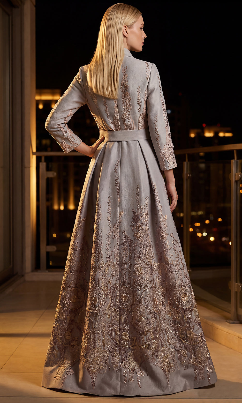 Terani Couture 262M7269 - Three-Quarter Sleeve Floral Accent Long Gown