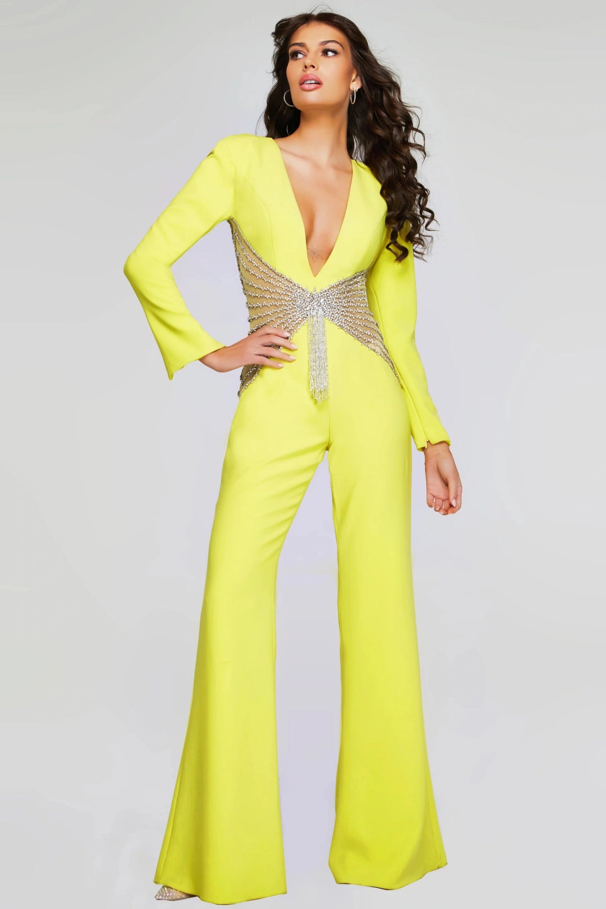 Jovani 26318 - Embellished V-Neck Flared Jumpsuit