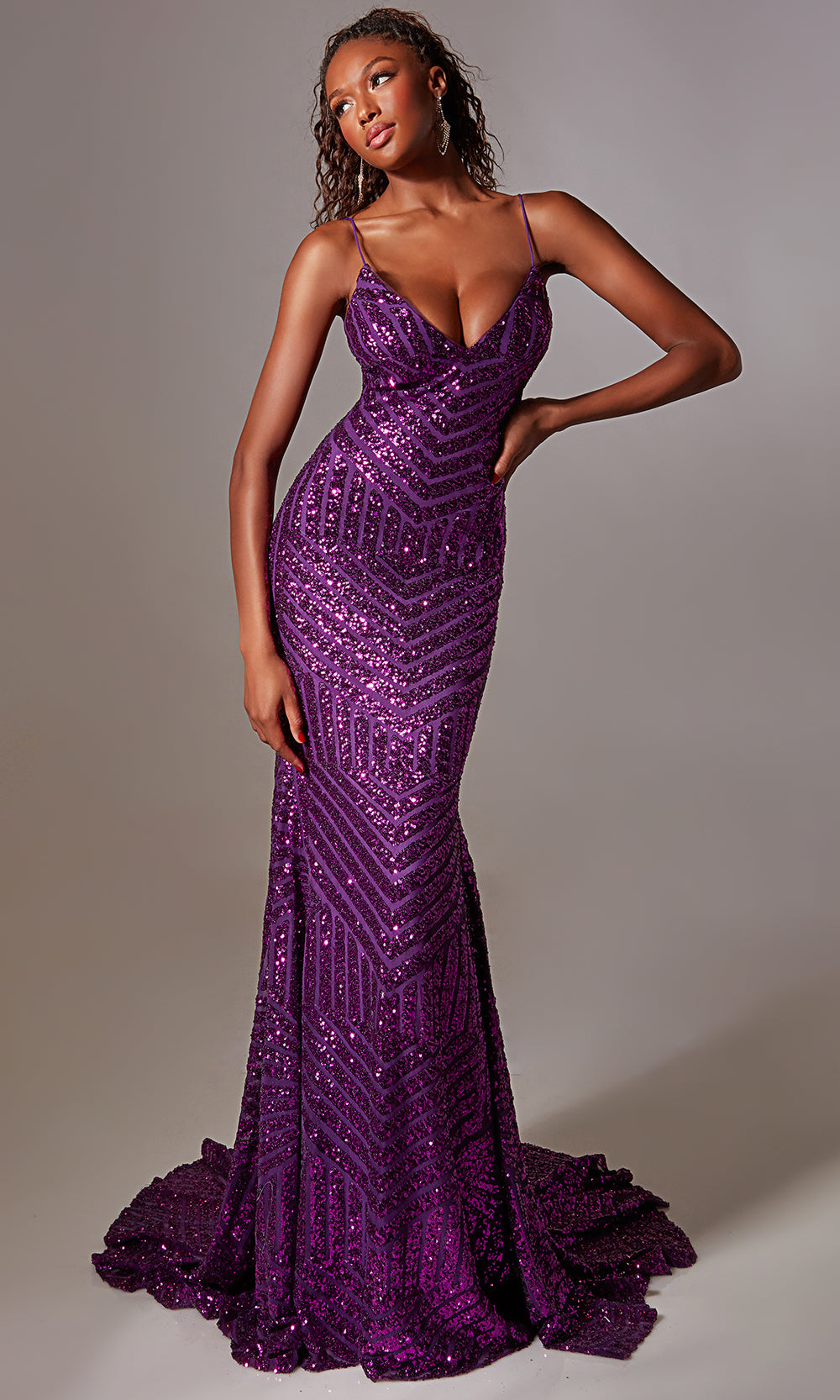 Aerie Couture 263 - Deep V-Neck Formal Dress with Sweep Train Prom Dresses