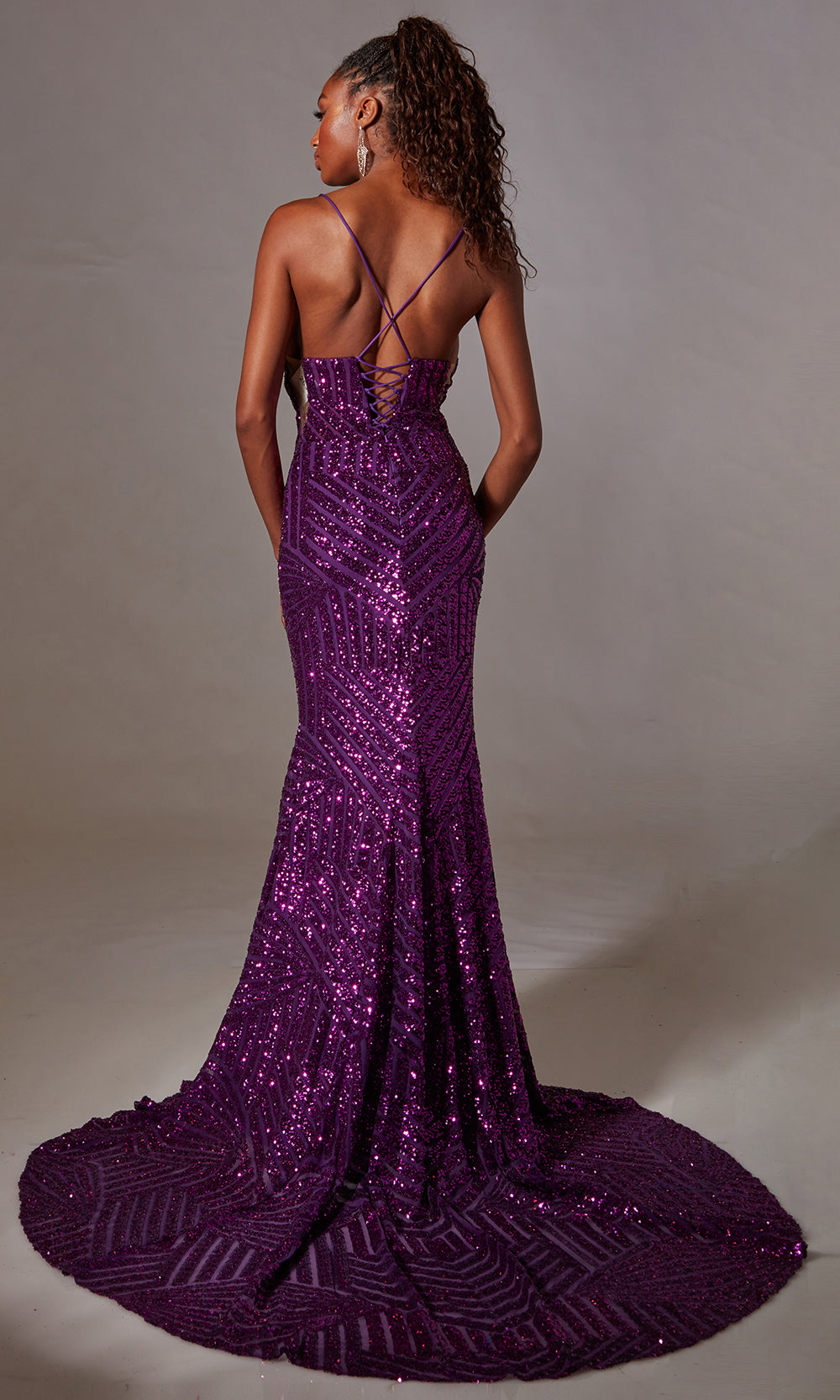 Aerie Couture 263 - Deep V-Neck Formal Dress with Sweep Train Prom Dresses