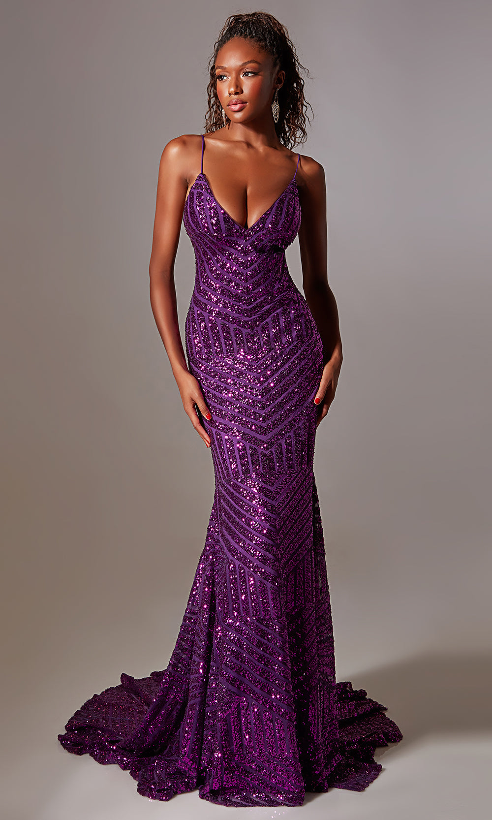 Aerie Couture 263 - Deep V-Neck Formal Dress with Sweep Train Prom Dresses