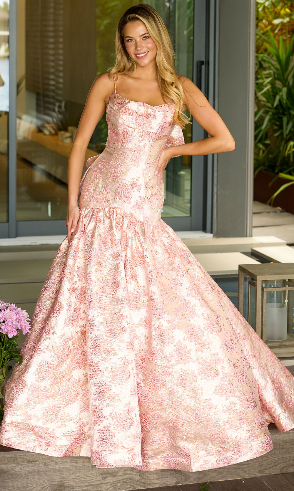 Ava Presley 26419 - Floral Jacquard Mermaid GownProm Dresses in Blush