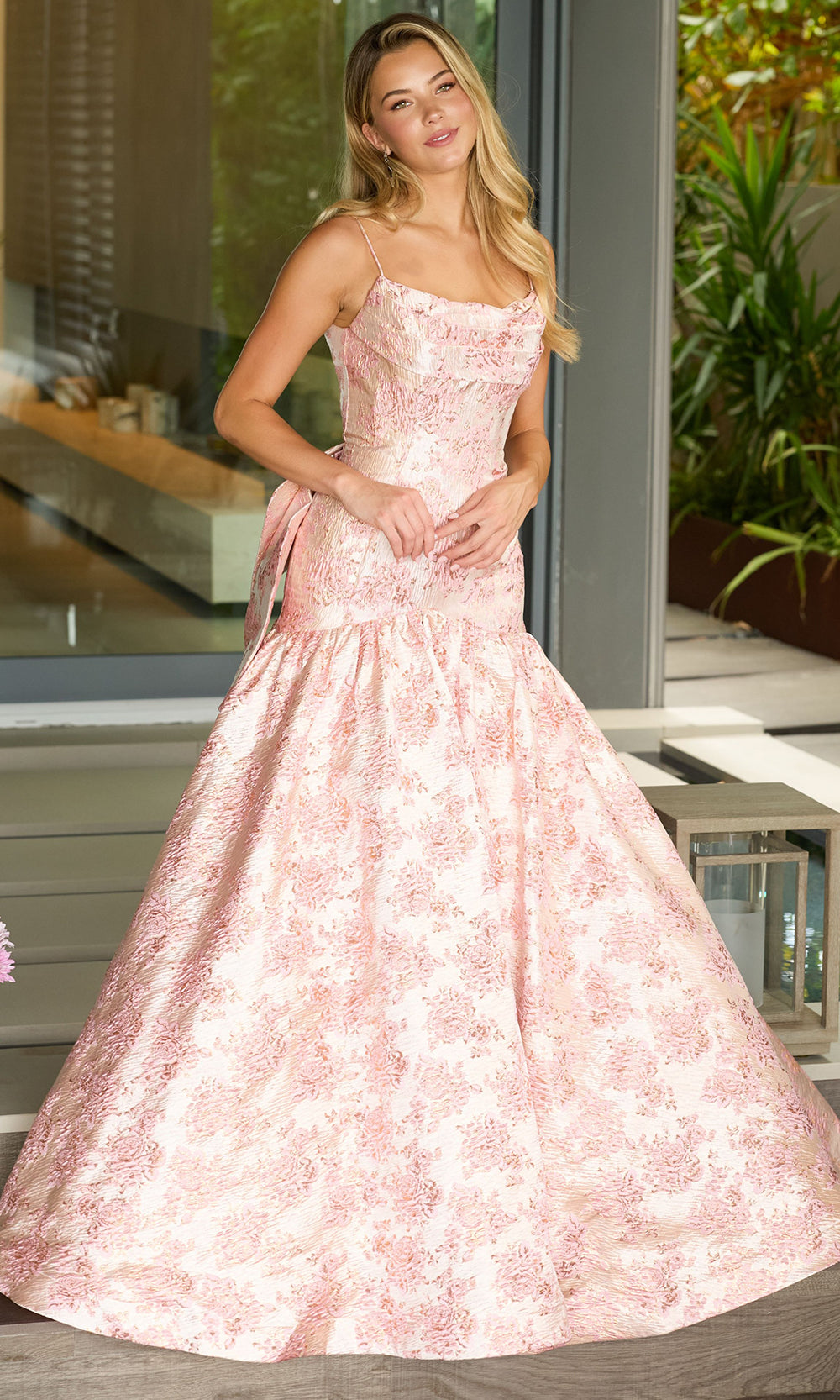Ava Presley 26419 - Floral Jacquard Mermaid GownProm Dresses in Blush