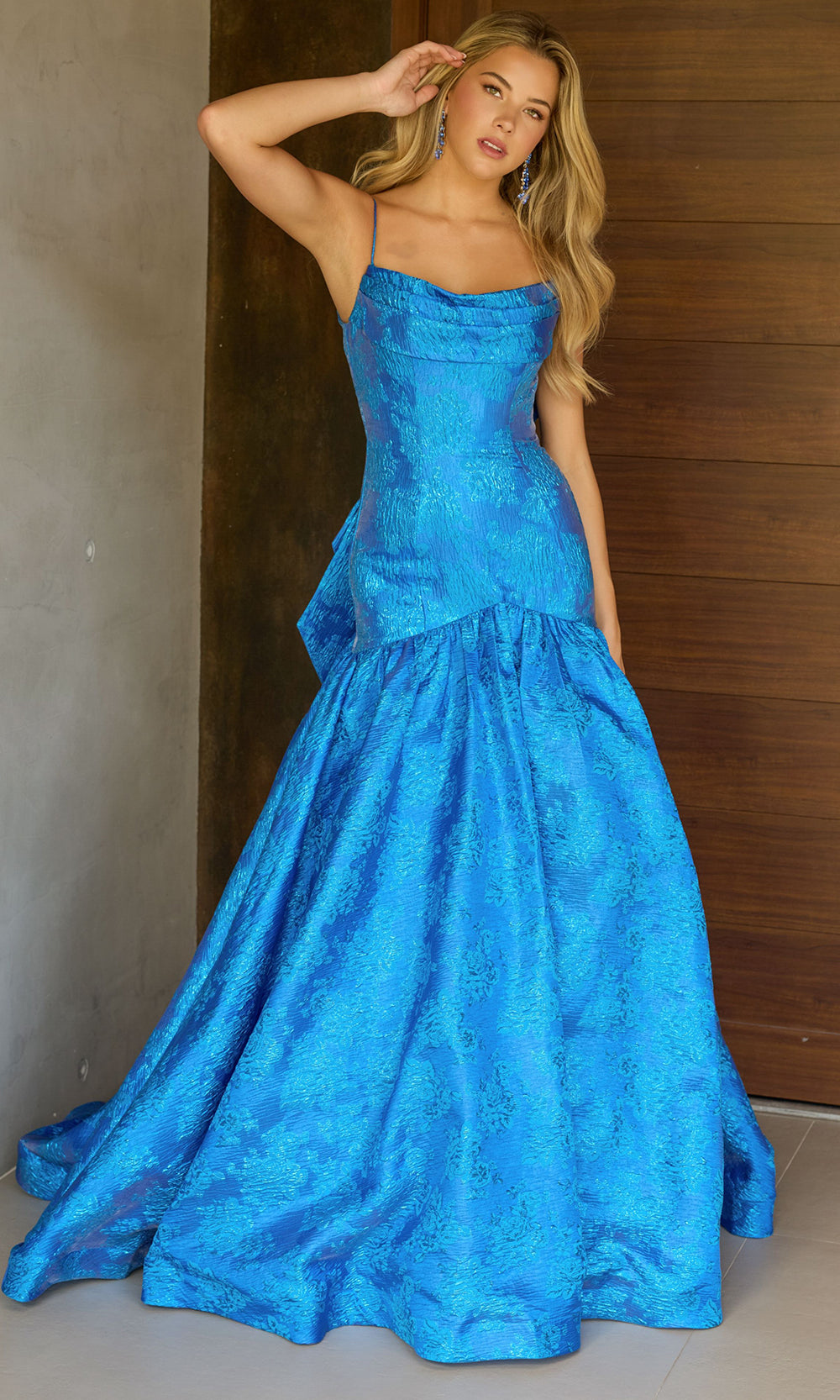 Ava Presley 26419 - Floral Jacquard Mermaid GownProm Dresses in Royal