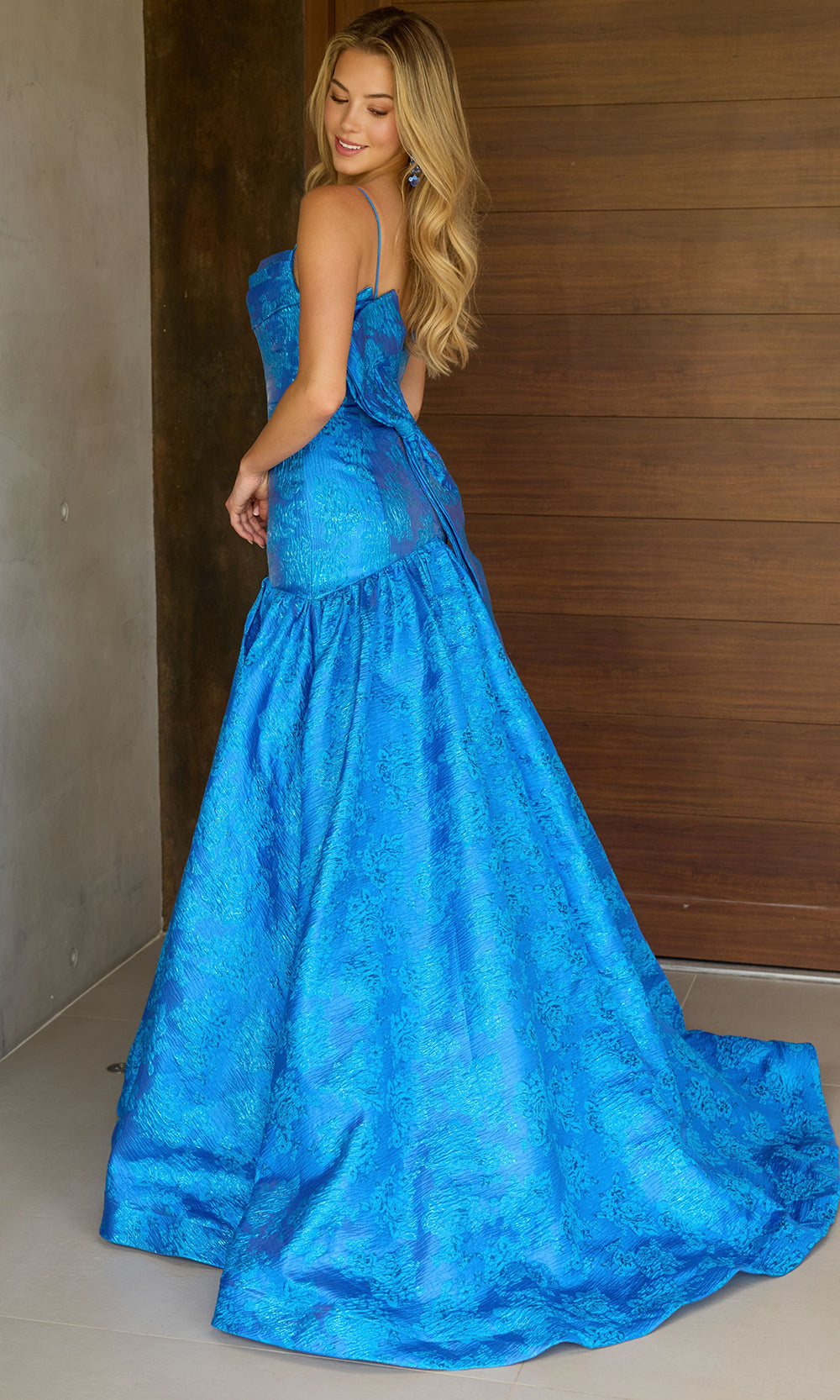 Ava Presley 26419 - Floral Jacquard Mermaid GownProm Dresses in Royal