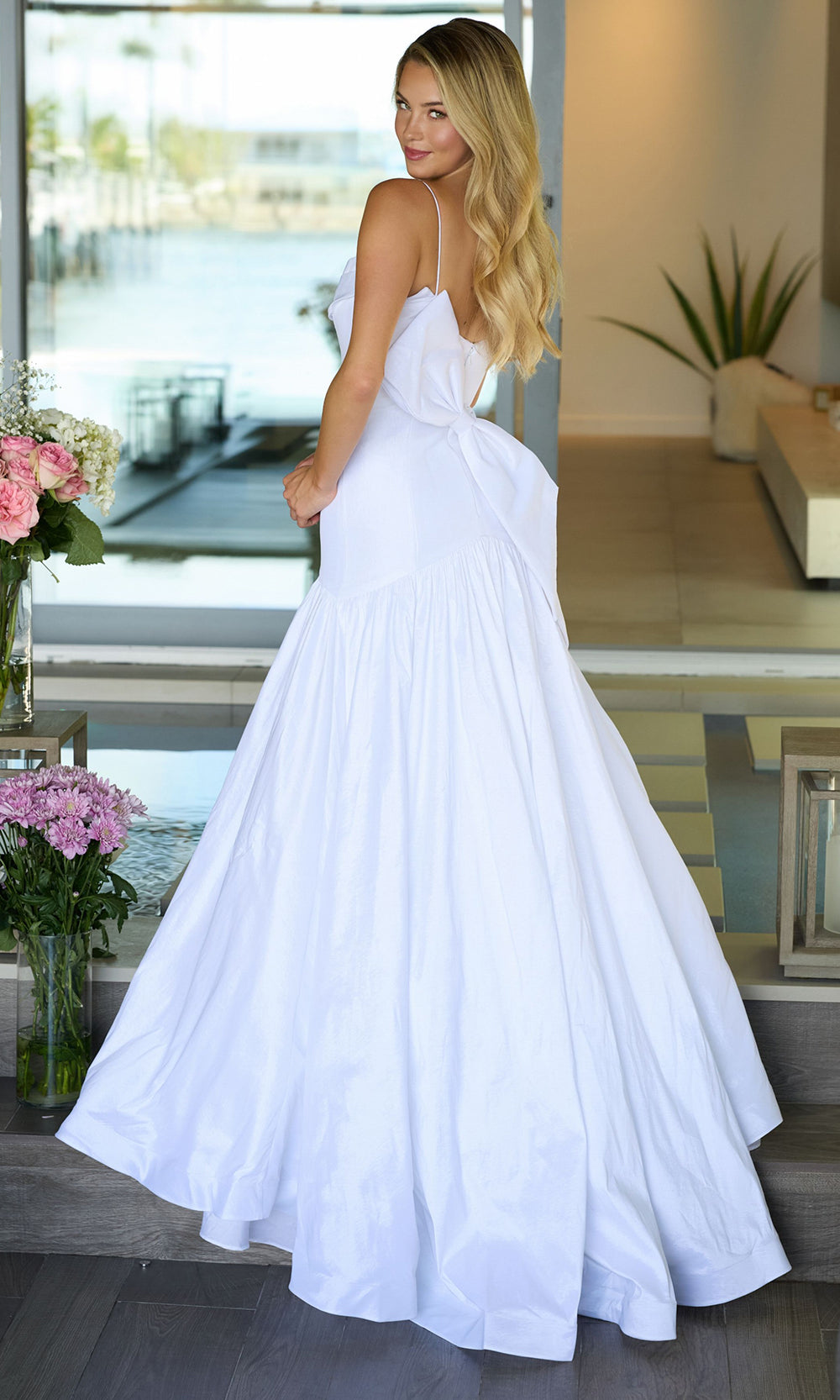 Ava Presley 26422 - Pleated Cowl Neck Bow Accent Mermaid GownProm Dresses in In White