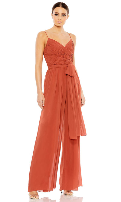 Ieena Duggal 2651 - Spaghetti Straps Tie Waist Jumpsuit Special Occasion Dresses 0 /Cinnamon