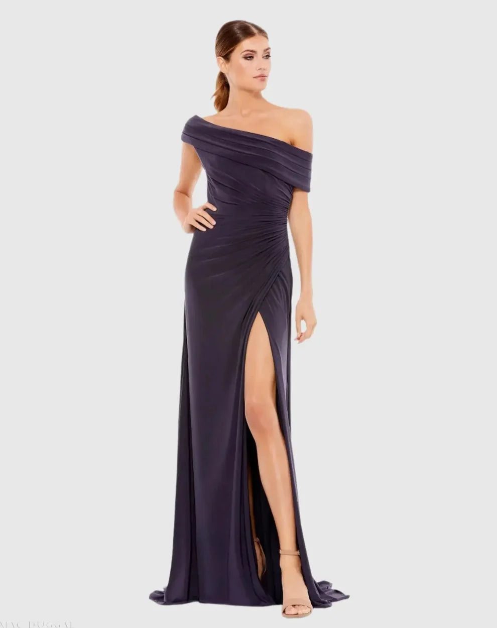 Ieena Duggal 26517 - Asymmetric Neck High Slit Prom Gown