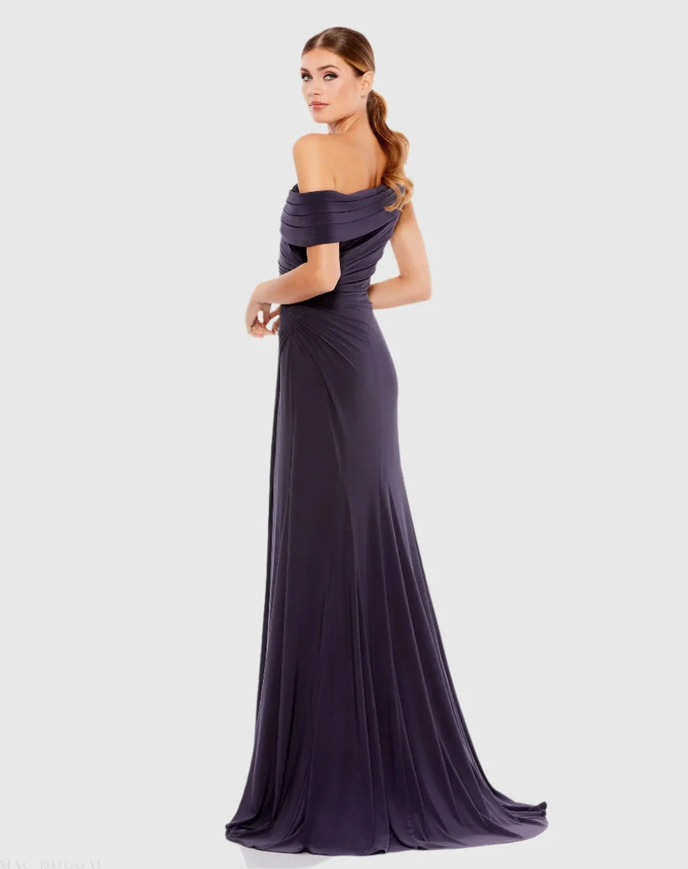 Ieena Duggal 26517 - Asymmetric Neck High Slit Prom Gown