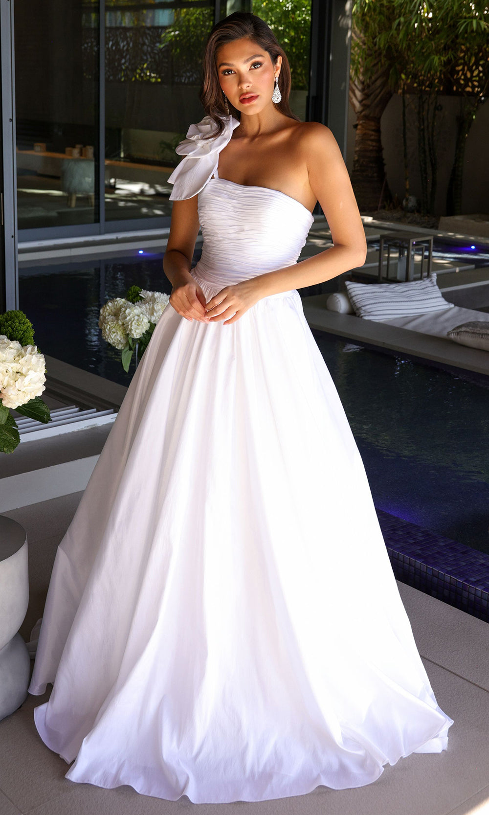 taffeta ruched wedding dress Designer Taffeta Ruched Strapless Pockets A-line Wedding Dress
