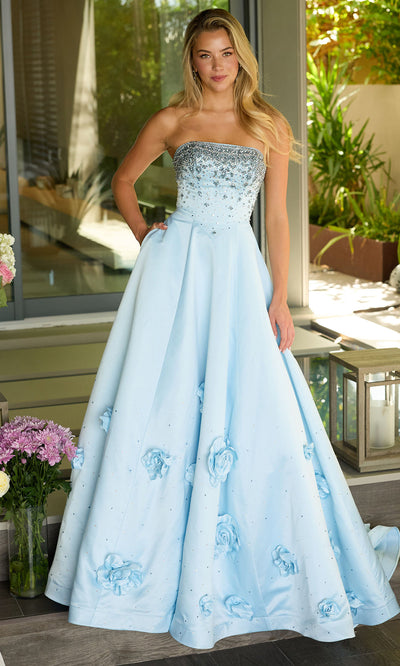 Ava Presley 26532 - Satin Straight Neck Gown with 3D Florals Ball Gowns