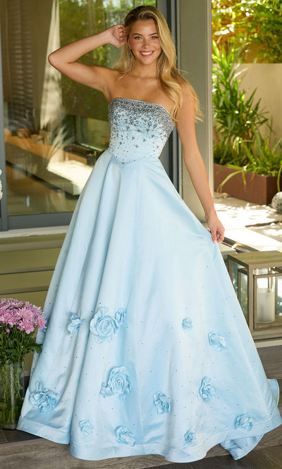 Ava Presley 26532 - Satin Straight Neck Gown with 3D Florals Ball Gowns
