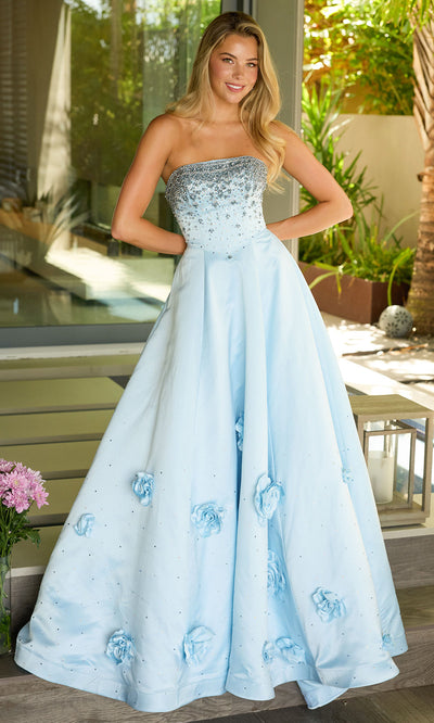 Ava Presley 26532 - Satin Straight Neck Gown with 3D Florals Ball Gowns