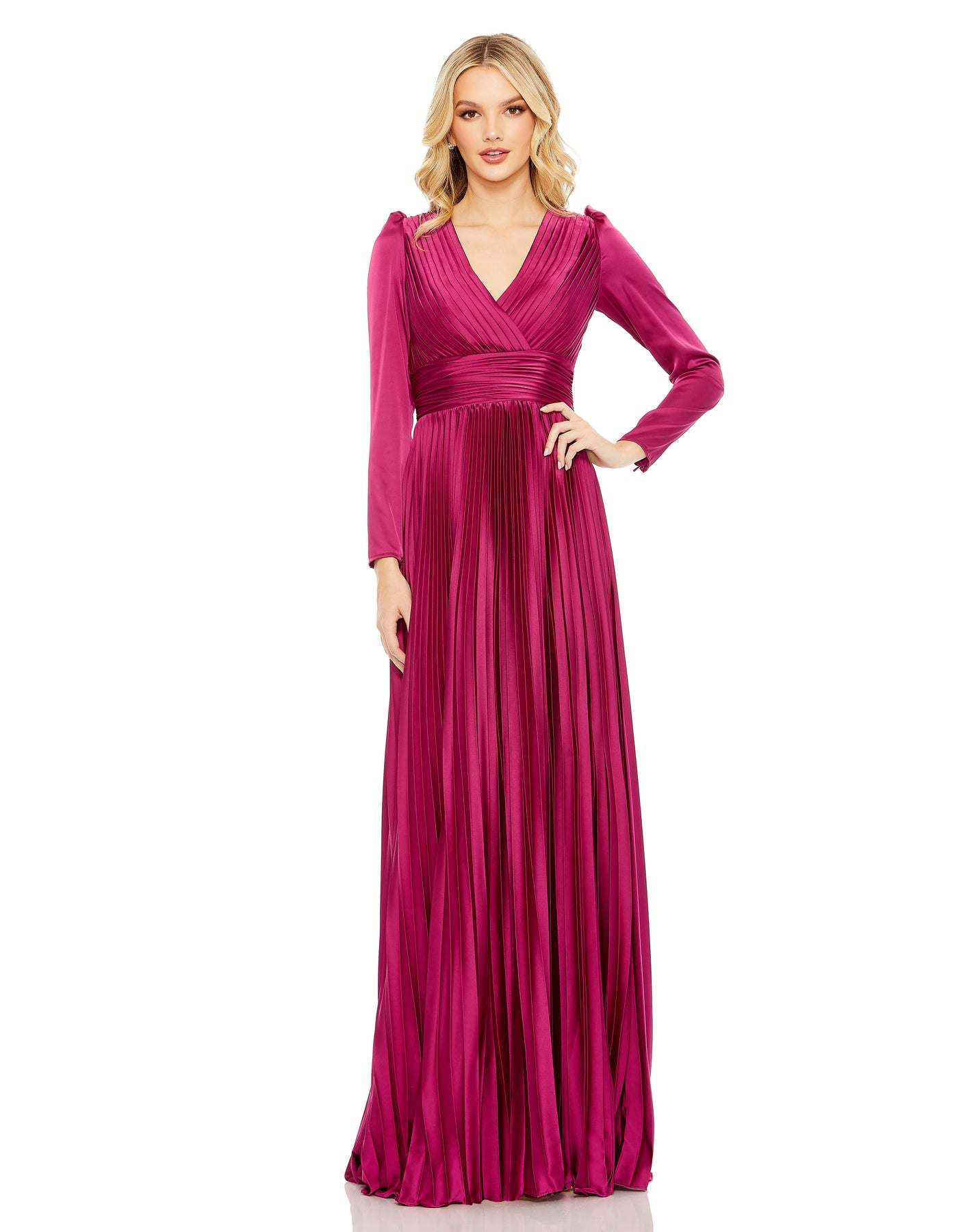 Ieena Duggal 26542I - Pleated Surplice V-Neck Evening Gown