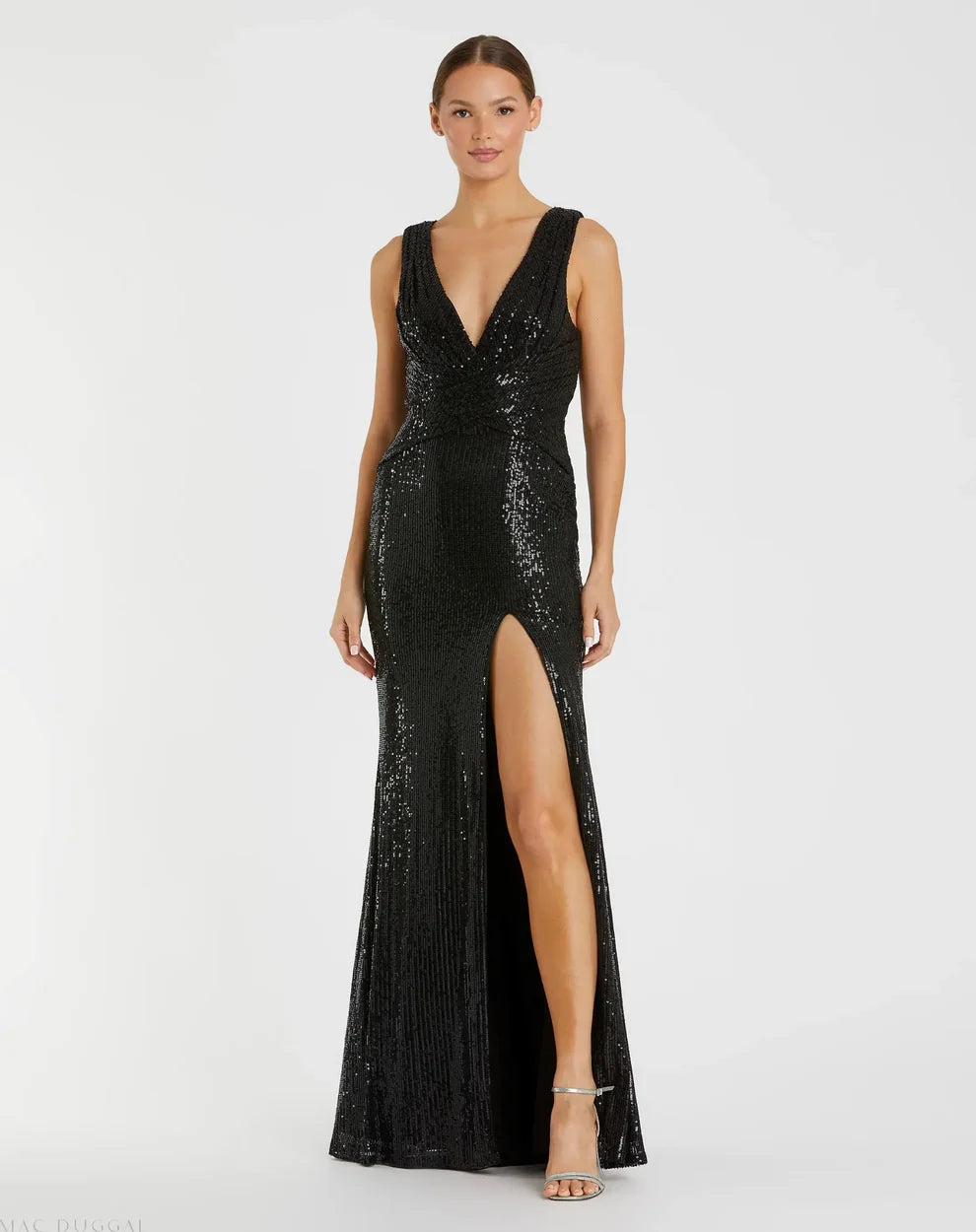 Ieena Duggal 26598I - Plunging V-Neck Sequin Evening Dress