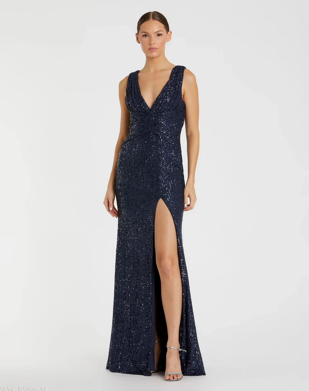 Ieena Duggal 26598I - Plunging V-Neck Sequin Evening Dress