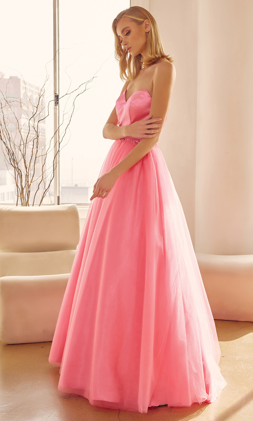 Juliet Dresses 265 - Beaded Waist A-Line Evening Gown Prom Dresses