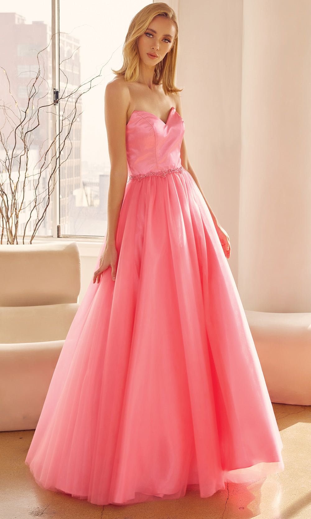 Juliet Dresses 265 - Beaded Waist A-Line Evening Gown Prom Dresses