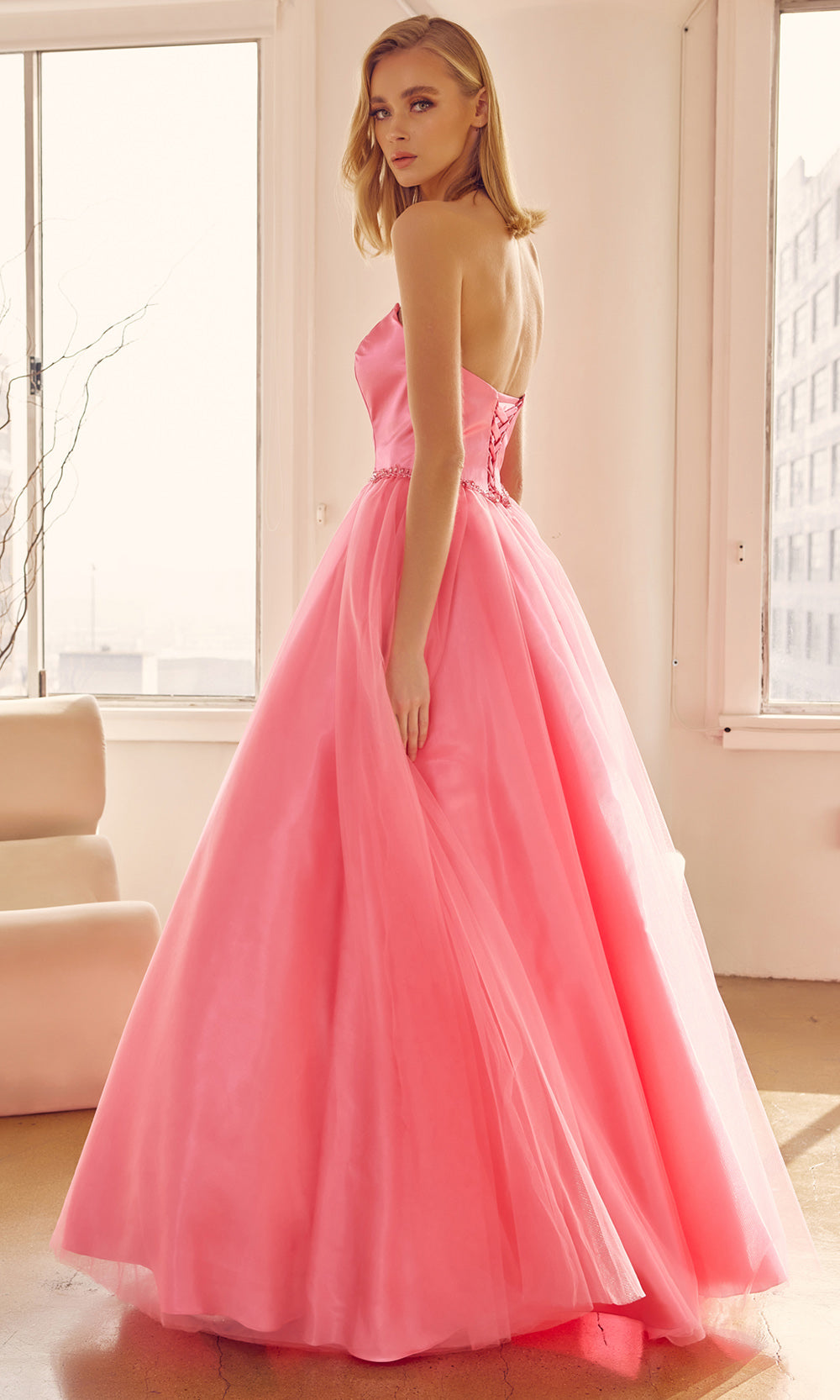 Juliet Dresses 265 - Beaded Waist A-Line Evening Gown Prom Dresses