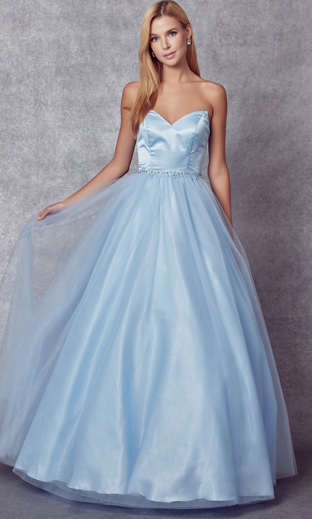 Juliet Dresses 265 - Beaded Waist A-Line Evening Gown Prom Dresses